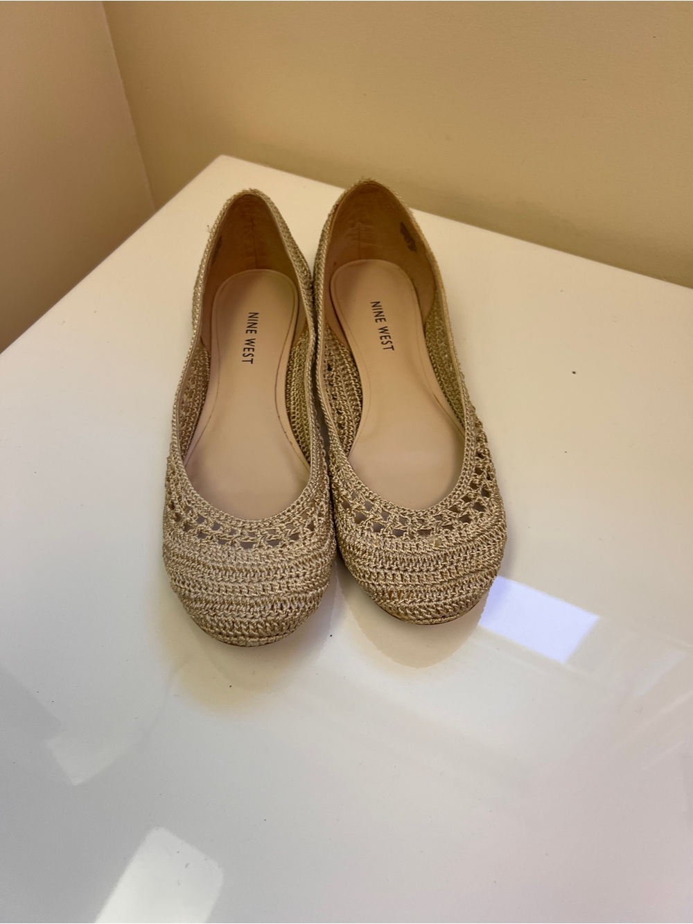 Nine West Crochet Knit Ballet Flats in Beige